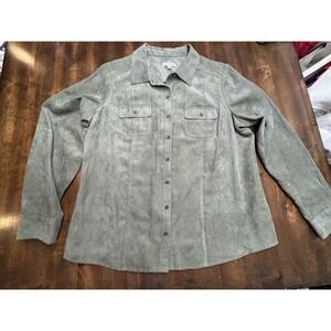 Perfect For Fall Croft & Barrow Suede Look Button Up Shirt Womens  L Olive Green